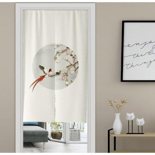 Chinese Style Flower and Bird Door Curtain Partition Curtain Half Curtain Home Kitchen Bedroom Decoration Hanging Curtain Noren