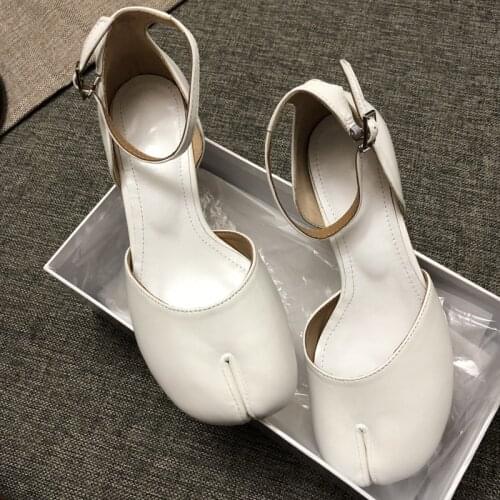 Ankle Strap Block Heels Shoes Woman Tabi Ladies Shoes Brand Zapatos De Mujer White Leather Chaussure Femme 2020 Bridal shoes