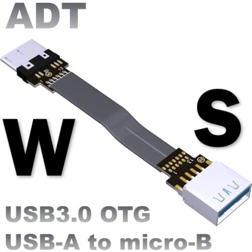 USB 3.0 Type-A to USB 3.0 micro-B Flat Shield cable Double bend 0.03m-3m 5G/bps Support OTG USB-A to micro-B FPV cable
