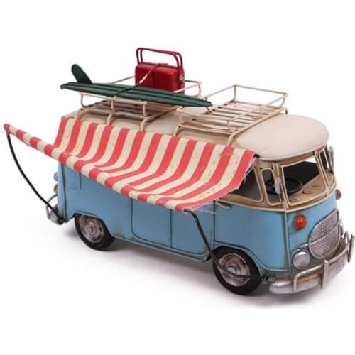 Vintage Miniature Gift Metal Blue Minibus Awning Antique Decor Trinket Nostalgic Handmade Hand Painted Art Quality Durable