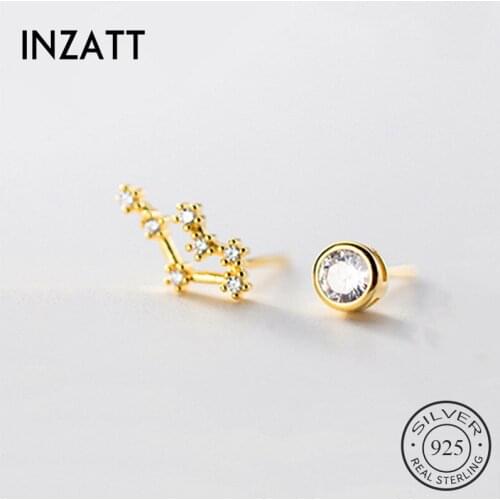 INZATT Real 925 Sterling Silver Zircon Twelve Constellations Stud Earrings For Woman Fine Jewelry Scorpio Sagittarius Aquarius