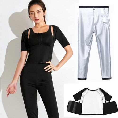 Women Yoga Sauna Suit Short Sleeve Pants Waist Trainer Belt Trimmer Weight Loss Sweat Suit Slimming Body Shaper Fitness Clothes