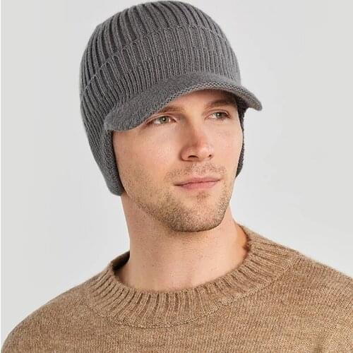 Hot Winter Knitted Ear Protection Cap Unisex Fashion Warm Wool Hats With Brim Soft Beanie Cap For Men Women Classic Fluffy Hat