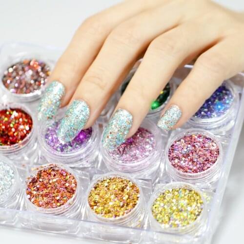 1 Pot Nail Mermaid Glitter Flakes Sparkly Powder 3D Hexagon Colorful Sequins Spangles Polish Manicure Nails Art Decorations HL