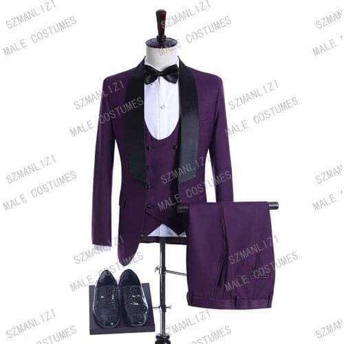 2020 Custom Men Wedding Dress Business Suit Costume Slim fit Casual Design Purple Prom Suits Groom Tuxedos For Men Wedding Suit