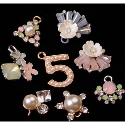 5pcs/lot Alloy Creative Rhinestone Gold Pearls Pendant Buttons Ornaments Jewelry Earrings Choker Hair DIY Jewelry Accessories