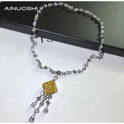 AINUOSHI Luxury 18x18mm Radiant Cut Lad Created Diamond Classic Pendant Necklace For Women 925 Sterling Silver Jewelry Gifts