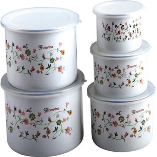 5pcs/set big Enamel bowl storage jar classical ceramic tableware kitchen soup noodle rice bowl big ramen bowl spoon and tea cup