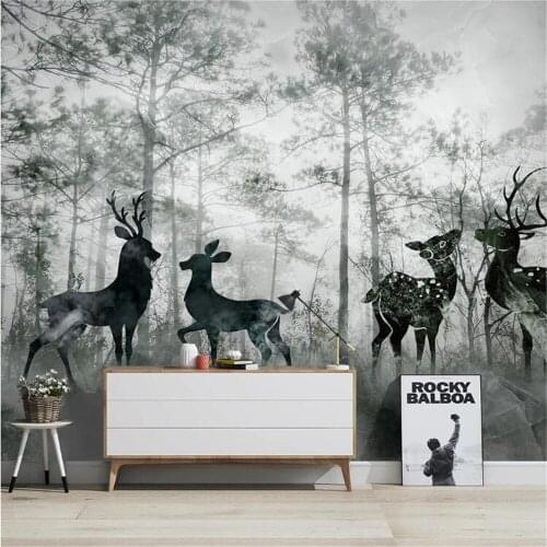 Milofi Customized Large 3D Wallpaper Mural Marble Forest Elk Nordic TV Background Wall Mural