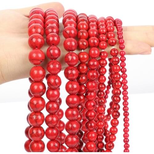 Natural Stone Beads Red Turquoises Howlite Round Loose DIY Bead for Jewelry Making Bracelet Necklace Craft Gift 4/6/8/10/12MM