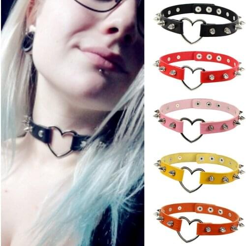 Spiked heart choker studded goth choker punk collar women girls black gothic jewelry for women accessories