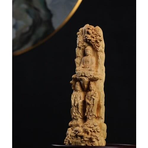 22cm Boxwood Zen Real Wood Wood Sculpture Feng Shui Wood Sculpture God Collection Buddha Home Décor Myth