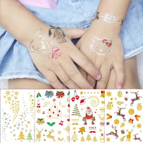 Kids temporary tattoos stickers for hand finger gold metal temporary tattoo stickers Christmas face festival glitter children
