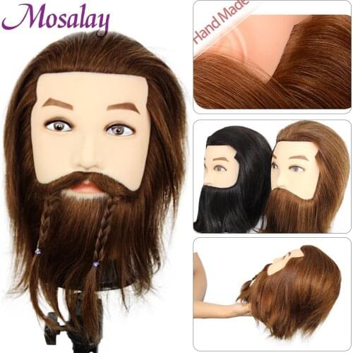 Male Mannequin Head With Beard 100% Human Hair Practice Training Head Barber Hairdressing Manikin Doll Head For Beauty School