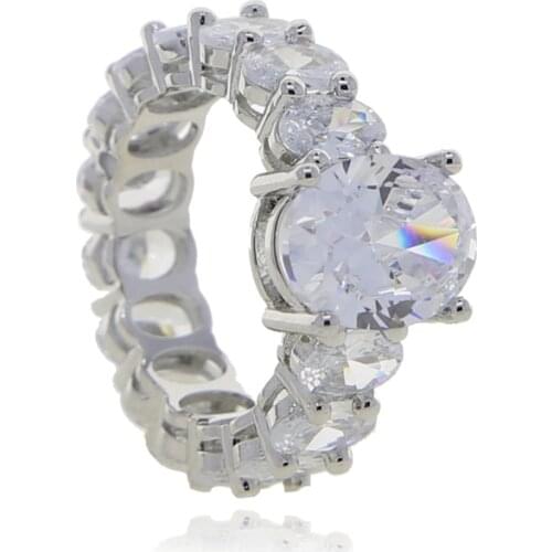 New Iced Out Bling Ova Cubic Zirconia Ring Bridal Wedding Engagement Siver Color 5A Full Stone Rings For Women Men Jewelry