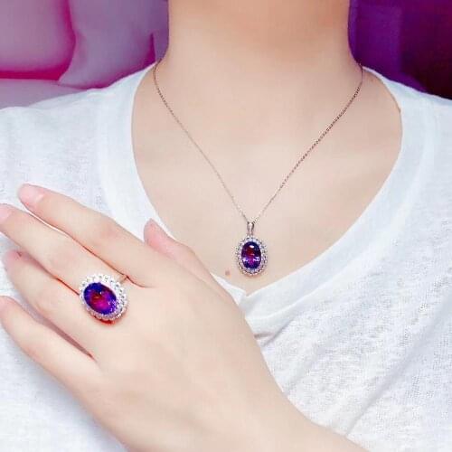 Best Gift Natural and Real Amethyst jewelry set Natural Real Amethyst 925 sterling silver 1pc pendant,1pc ring