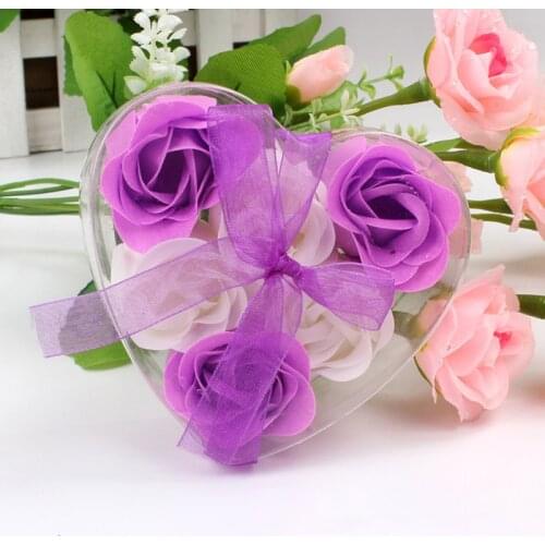 6pc/box Handmade Soap Flower with PVC Box Valentines Day Souvenir Soap Flower Rose Gift Mothers Day Gift Heart Shaped Box