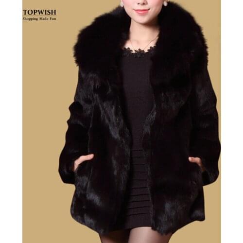 New Arrival Fashion 100% Real Full Pelt Rabbit Fur Coat with luxury Fox Fur Collar Women Coat TFP653