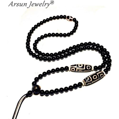 Hand-knitted men and women necklace rope black and white 9 eyes DZI agate beads pendant necklace rope