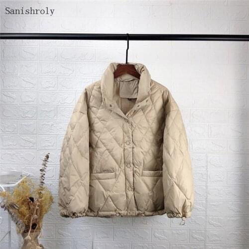 Autumn Winter Casual Loose Down Parkas Women Drawstring Warm Thicken 90% White Duck Down Coat Ladies Pockets Stand Collar Jacket