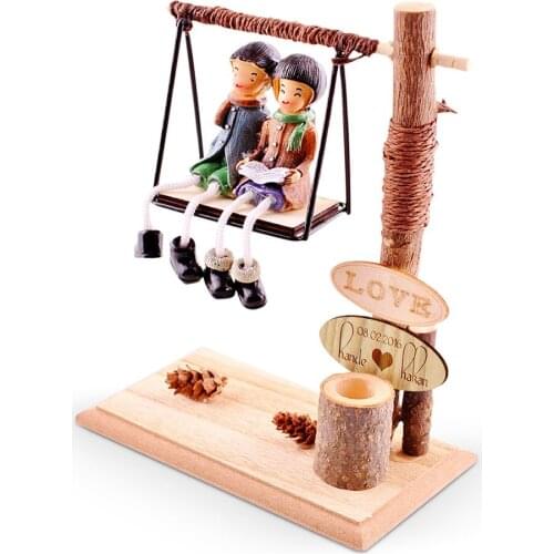 Personalized Is Swing Rocking Couple In Love Pen Holder Wooden trinket
