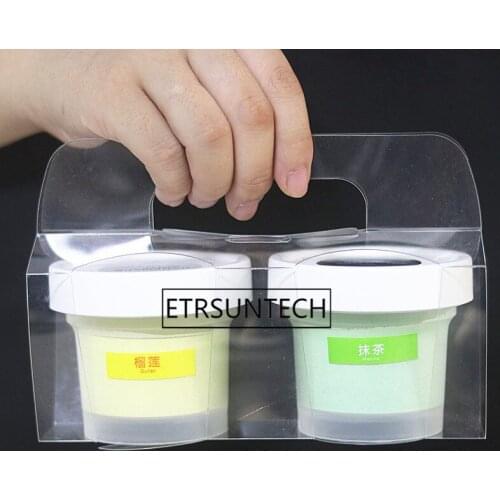 Plastic Ice Cream Cup Handle Box Cake Dessert Smoothies Cup Carrying Box Mousse Cake Packaging Boxes Takeaway Packing