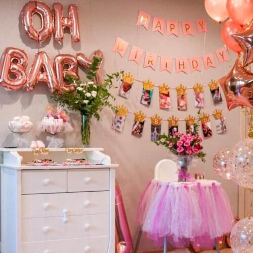 Rose Gold Silver Oh Baby Letters Foil Balloon Happy Birthday Alphabet Banner Boy Girl Birthday Baby Shower Party Decor Supplies