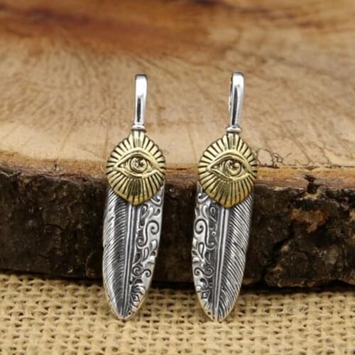 S925 Sterling Silver Jewelry Retro Thai Silver Men and Women Handmade Popular Feather Pendant