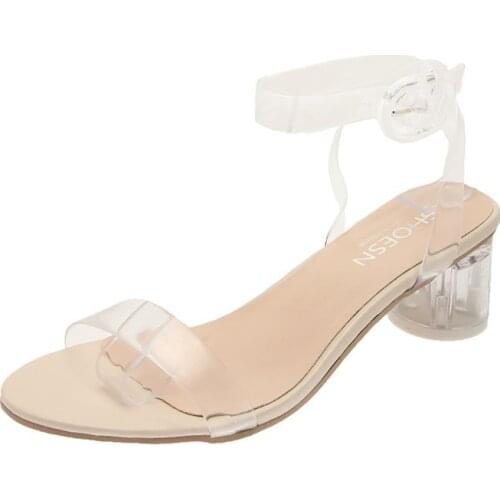 Clear Pvc Sandals Women Transparent Crystal Sandals Round Heel Woman Waterproof Beach Sandal Lady High Heels Shoes