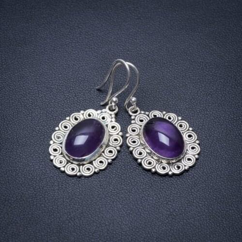 Natural Amethyst Punk Style 925 Sterling Silver Earrings 1 1/2" S1312