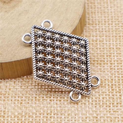 Earring Charms For Jewelry Making 6pcs Body Chain Flower Porous Connector 28x36mm Antique Silver Plated