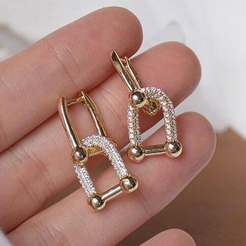 Hot Design Trendy Lock Buckle Earrings for Women Exquisite Pave Inlaid Zirconia Drop Earring Bijoux Pendant Wedding Jewelry