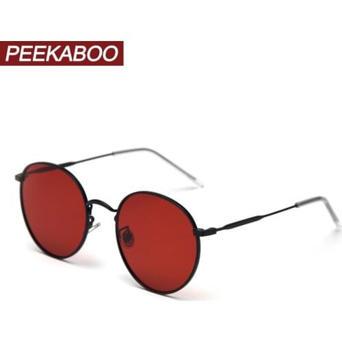 Peekaboo metal round sunglasses women polarized red orange retro sun glasses for men driving eyewear accessories 2019 summer