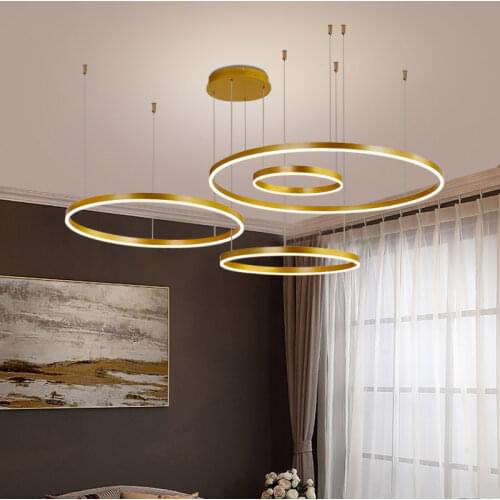 Modern LED Acryl Ring Gold Circle Pendant Light Lighting for Living Dining Room Restaurant Hall Indoor Decoration Hanging Lamp