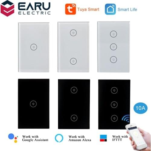 US 10A 1 2 3 Gang WiFi Smart Timer Touch Switch Glass Panel Wall Light Switch Remote Control TUYA Smart Life Alexa Google Home