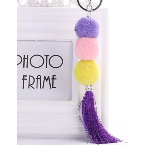 Unisex Ball Plush keychain Bag Pendant Hair Ball key chain pendant handmade Bohemian fringe hairball Car Key Ring Llavero Pompon