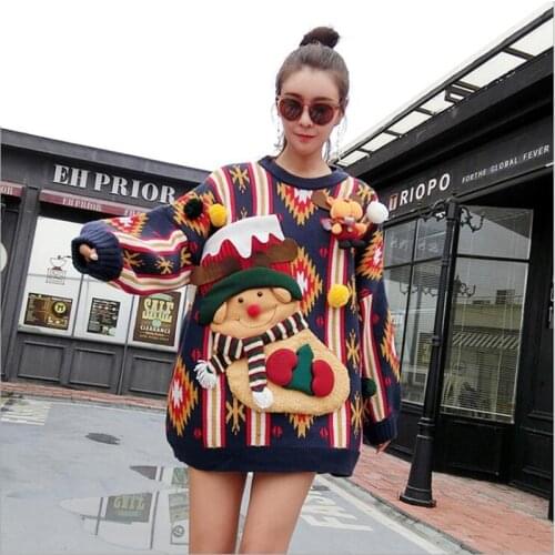Ugly Christmas Sweaters womens winter 2019 around the neck female Large Size Christmas Snowman sweater Women Pullover