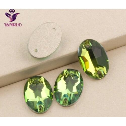 YANRUO 3210 Oval Peridot Sew on Crystal Glass Rhinestones Flatback Sewn Strass Stones Cristal
