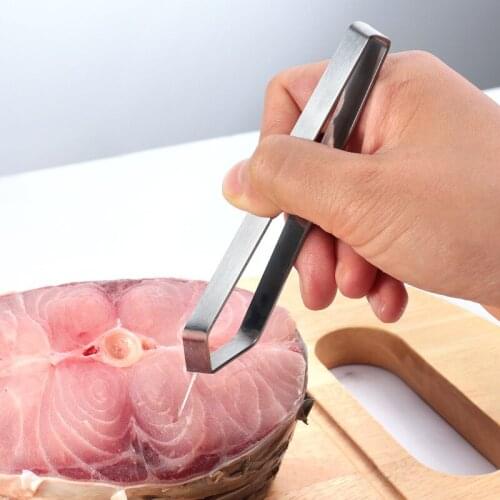Stainless Steel Fish Bone Clip Flat Mouth Oblique Mouth Plucking Clip Kitchen Salmon Thorn Clip Pig Hair Clip Tweezers Plucker