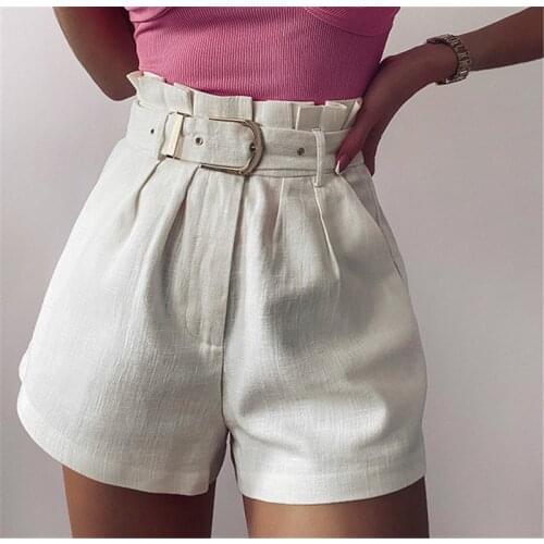 Women Summer Fashion Shorts with Waistband Ruffed High Waist Hot Pants Homewear Casual Bottoms Clothes Female White Black S-XL