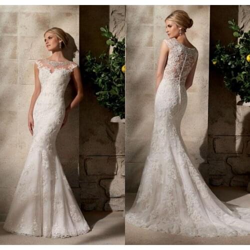 Hot Sale Sexy High Boat Neck Floor Length Sleeveless Mermaid Tulle Women Wedding Dress 2016 Bridal Gowns Chapel Train