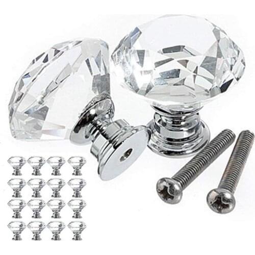 16pcs Glass Knob Drawer Door Crystal Diamond Handle Pull Dia 30mm for Wardrobes Cabinets Cupboards Furniture