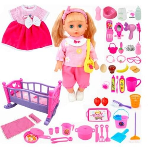 35CM full vinyl reborn baby doll talking girl with cradle bed toys blinking eyes Drinking water pee bebe reborn children present