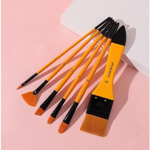 6 Pcs/set Artist Paint Brush Mixed Nylon Hair Head Wooden Handle Watercolor Oil Paint Brush Pen Painting Art Supplies