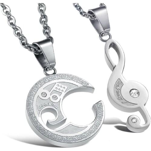 Promotion Sale Jewelry Silver color 316l Stainless Steel Inlaid Shinning Crystal Drill Lovers Pendant Necklace,Best Quality