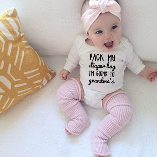 Pack My Diaper Bag I'm Going To Grandmas Funny Baby Bodysuits Long Sleeve Bodysuit Boys Girls Ropa Onesie 0-24M