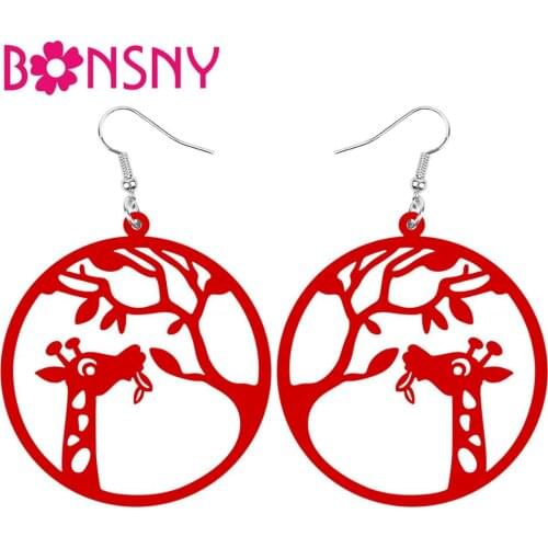 Bonsny Acrylic Round Hollow Tree Branches Giraffe Earrings Drop Dangle Jewelry For Women Girls Teens Charm Party Decoration Gift