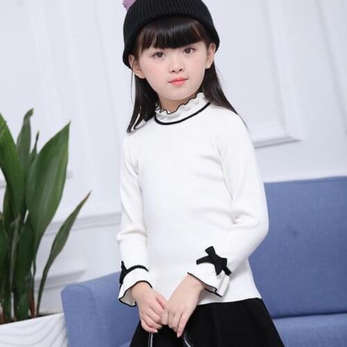 3-12 Years Children Fall Winter Spring Long Sleeve Girls Sweater Tops Shirts Ruffles Bow Kids Pullover Sweaters Clothes JW2630
