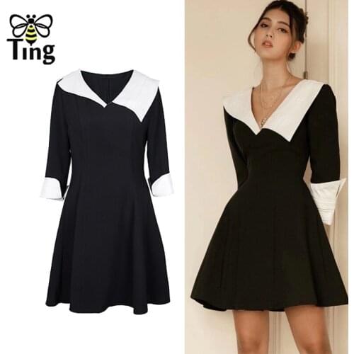 Tingfly Designer Vogue Chic Black vs White Hit Color A Line Mini Party Dresses France Fashion Short Vestidos Zanzea Traf Robes