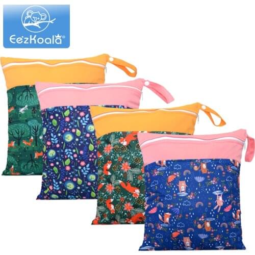 EezKoala Double Pocket Wet Dry Bag With Two Zippered For Baby Diapers Nappies Waterproof Reusable 30*38cm Baby Nappy Bag